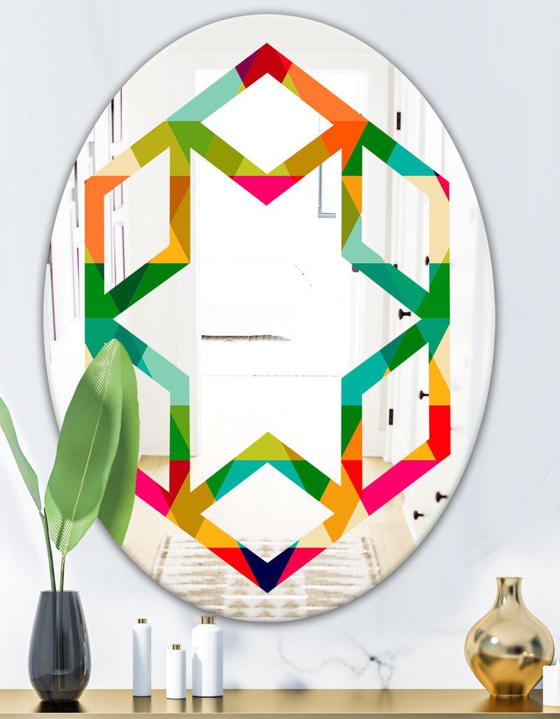 DesignQ Diamond Retro IX - Modern Round Or Oval Wall Mirror - Hexagon Star