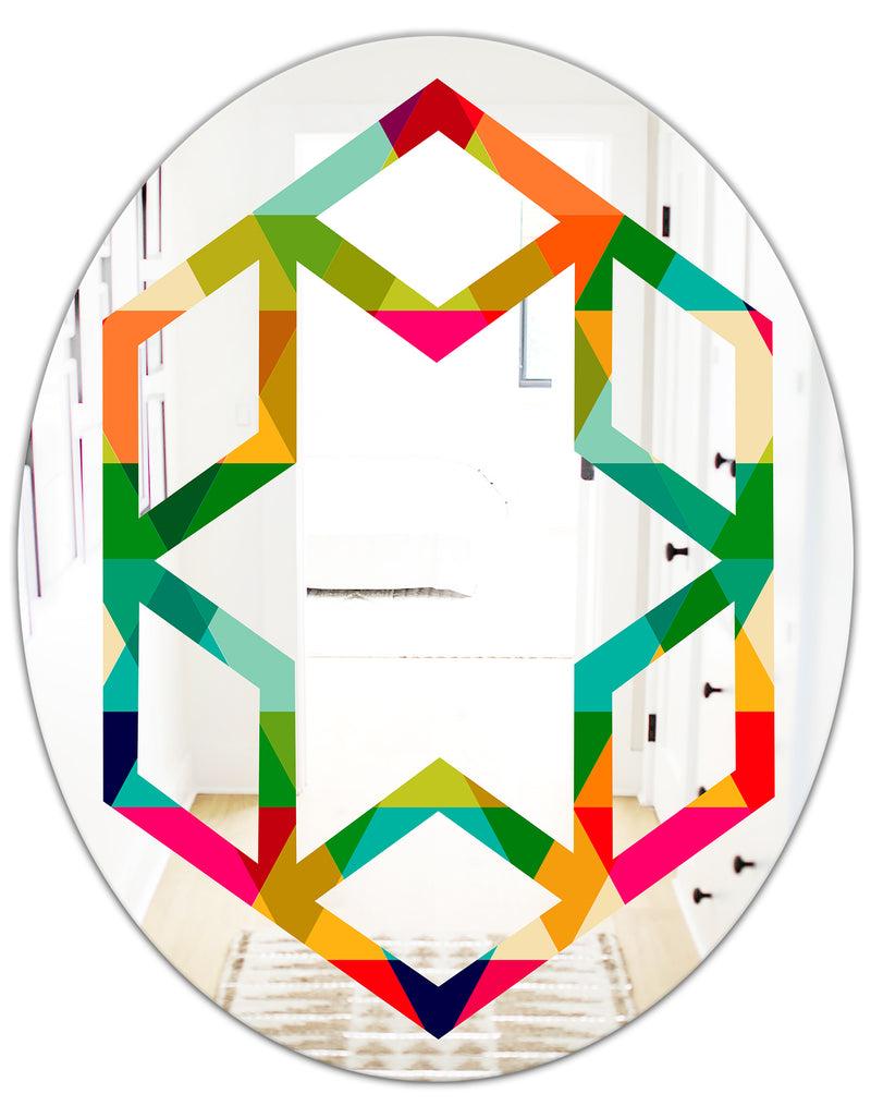 DesignQ Diamond Retro IX - Modern Round Or Oval Wall Mirror - Hexagon Star