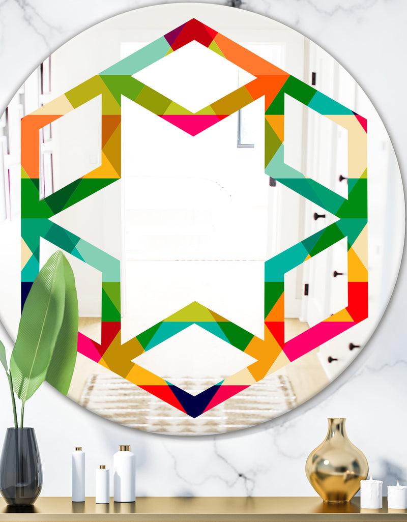 DesignQ Diamond Retro IX - Modern Round or Oval Wall Mirror - Hexagon Star