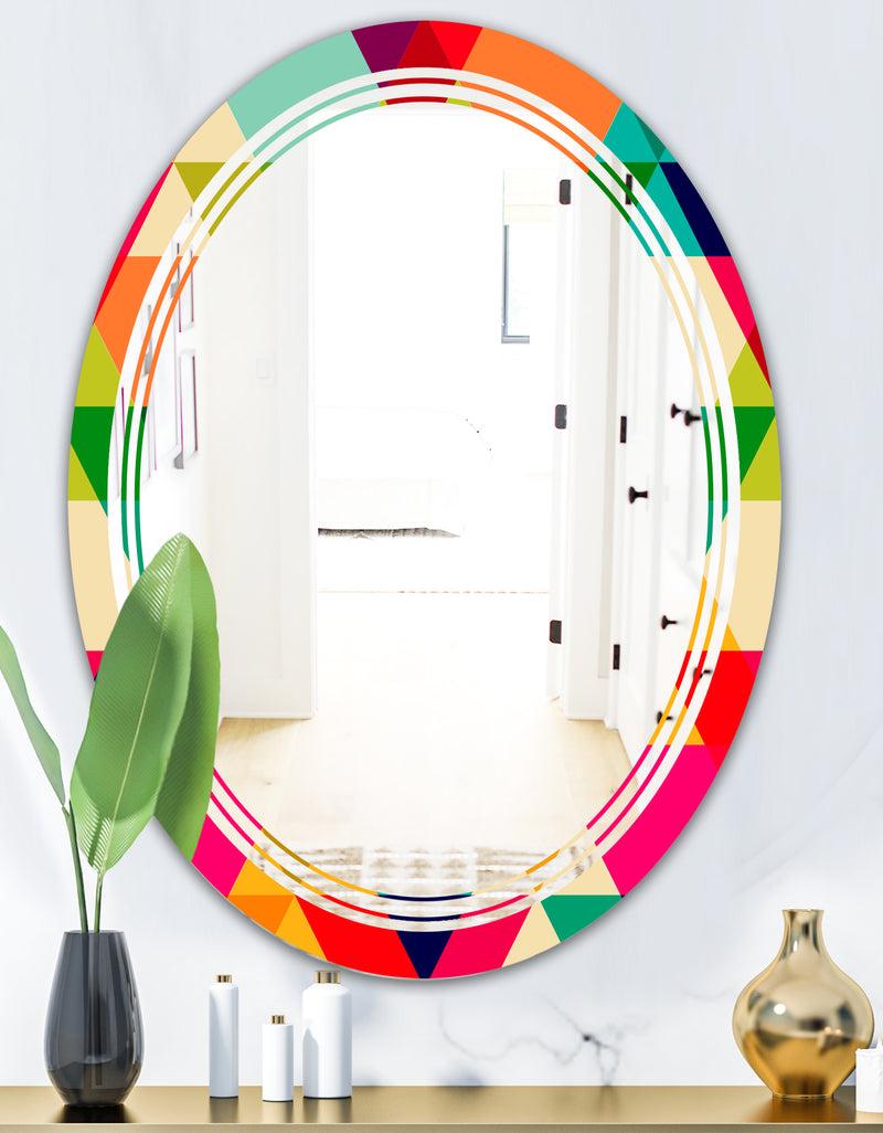 DesignQ Diamond Retro IX - Modern Round Or Oval Wall Mirror - Triple C
