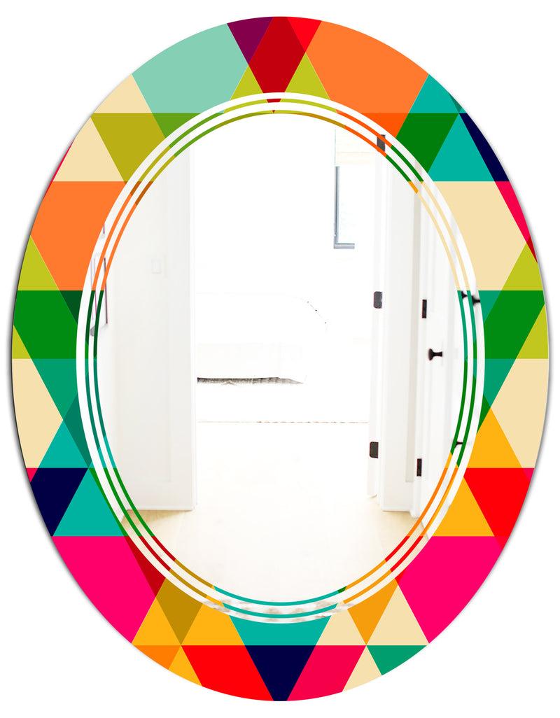 DesignQ Diamond Retro IX - Modern Round Or Oval Wall Mirror - Triple C