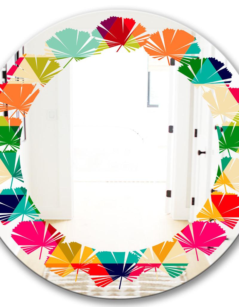 DesignQ Diamond Retro IX - Modern Round Or Oval Wall Mirror - Leaves