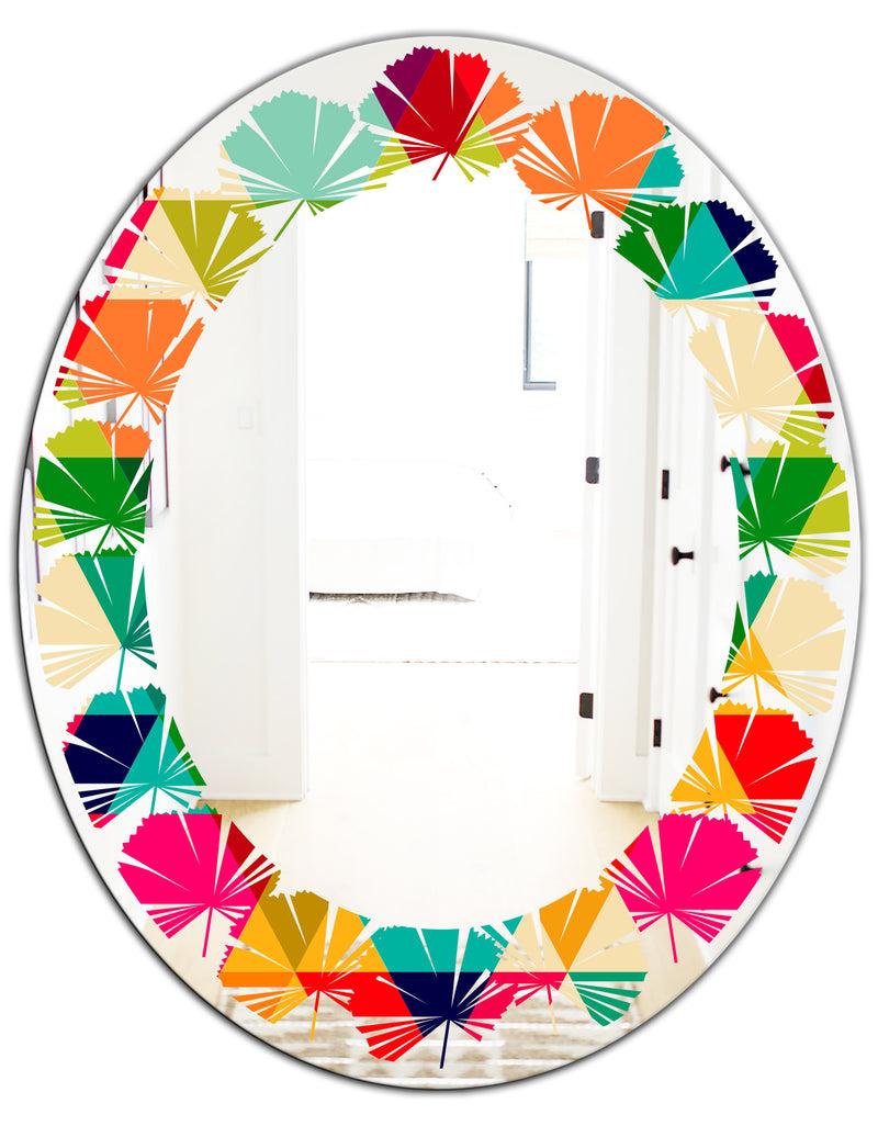 DesignQ Diamond Retro IX - Modern Round Or Oval Wall Mirror - Leaves