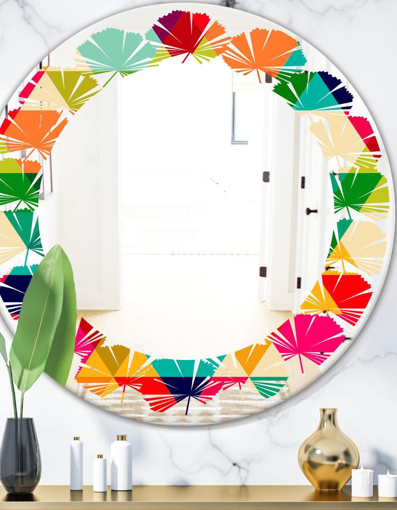DesignQ Diamond Retro IX - Modern Round or Oval Wall Mirror - Leaves
