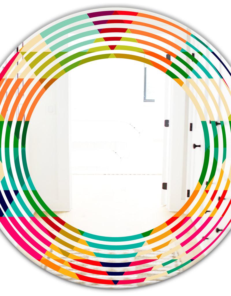 DesignQ Diamond Retro IX - Modern Round Or Oval Wall Mirror - Wave