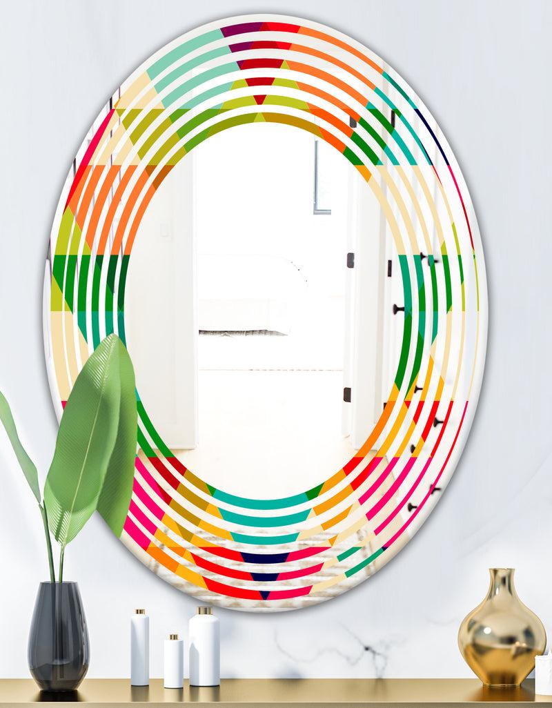 DesignQ Diamond Retro IX - Modern Round Or Oval Wall Mirror - Wave