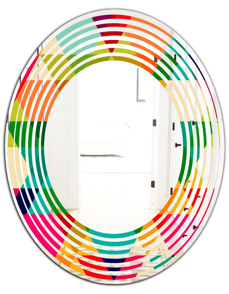 DesignQ Diamond Retro IX - Modern Round Or Oval Wall Mirror - Wave