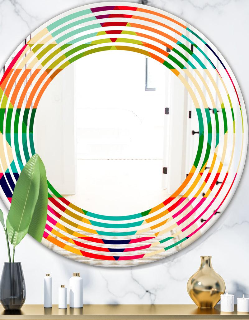 DesignQ Diamond Retro IX - Modern Round or Oval Wall Mirror - Wave
