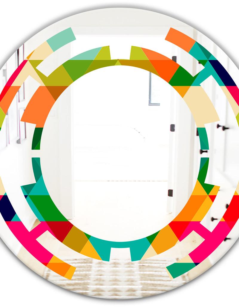 DesignQ Diamond Retro IX - Modern Round Or Oval Wall Mirror - Space