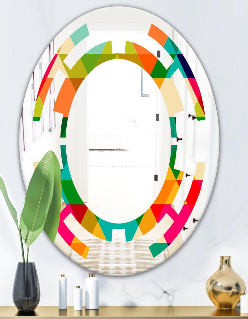 DesignQ Diamond Retro IX - Modern Round Or Oval Wall Mirror - Space