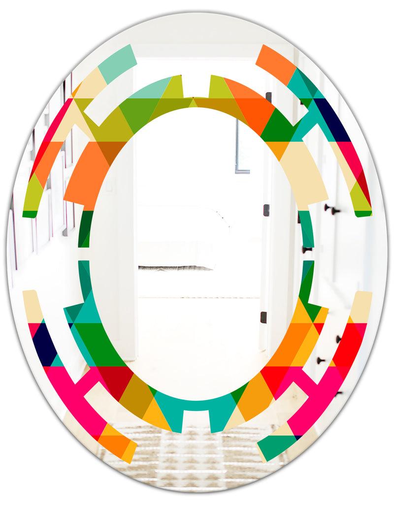 DesignQ Diamond Retro IX - Modern Round Or Oval Wall Mirror - Space