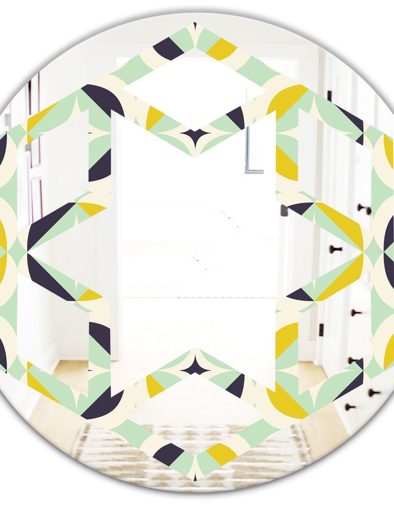 DesignQ Diamond Retro V - Modern Round Or Oval Wall Mirror - Hexagon Star