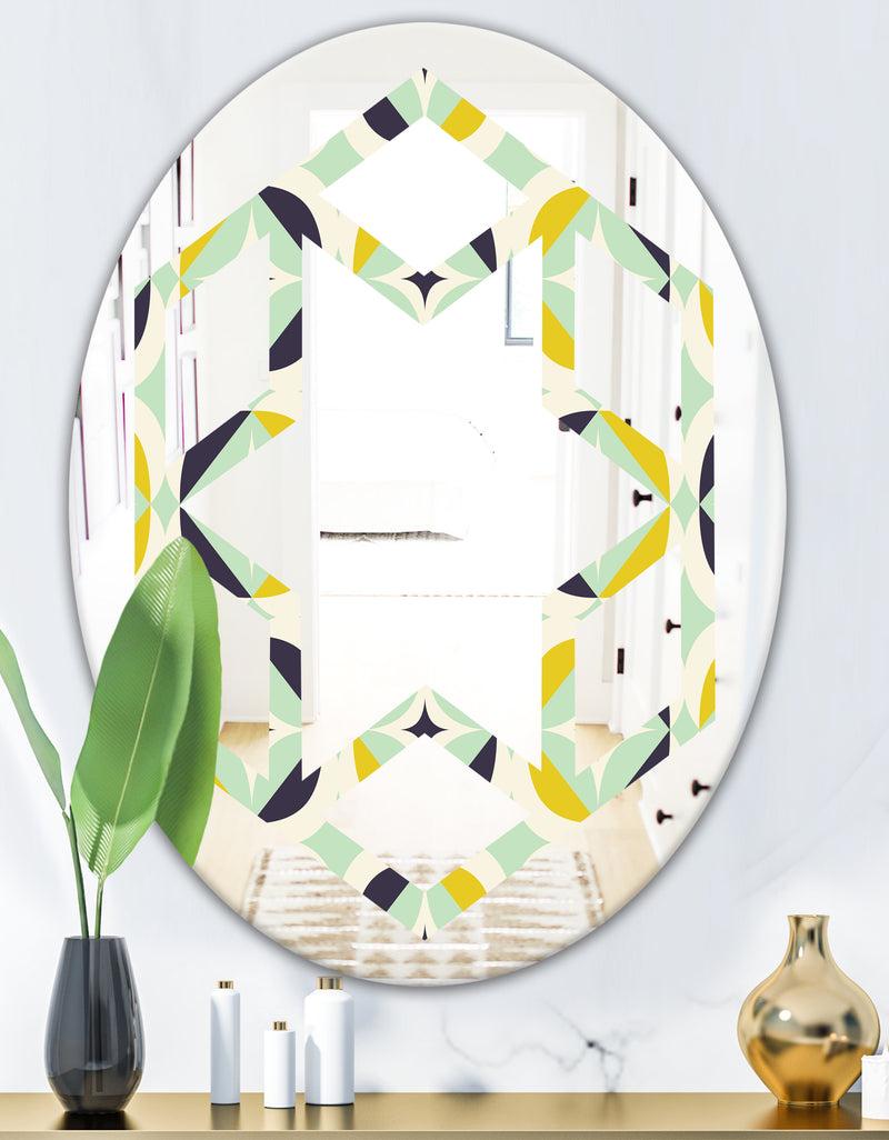 DesignQ Diamond Retro V - Modern Round Or Oval Wall Mirror - Hexagon Star