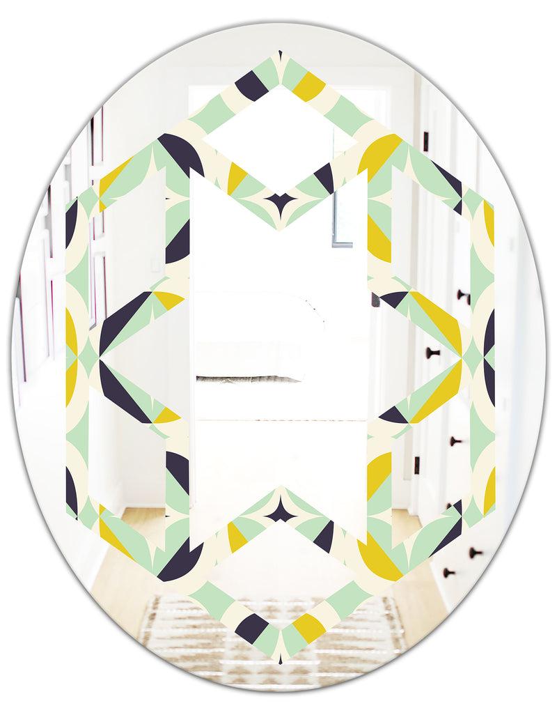 DesignQ Diamond Retro V - Modern Round Or Oval Wall Mirror - Hexagon Star
