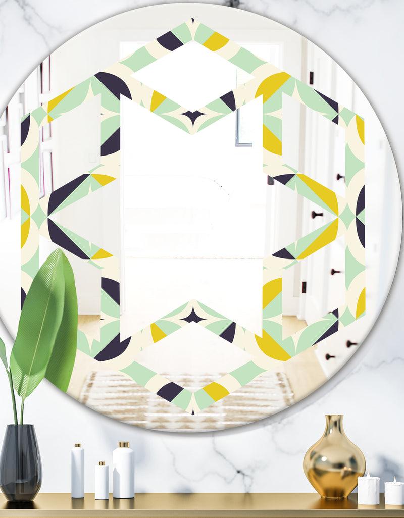 DesignQ Diamond Retro V - Modern Round or Oval Wall Mirror - Hexagon Star