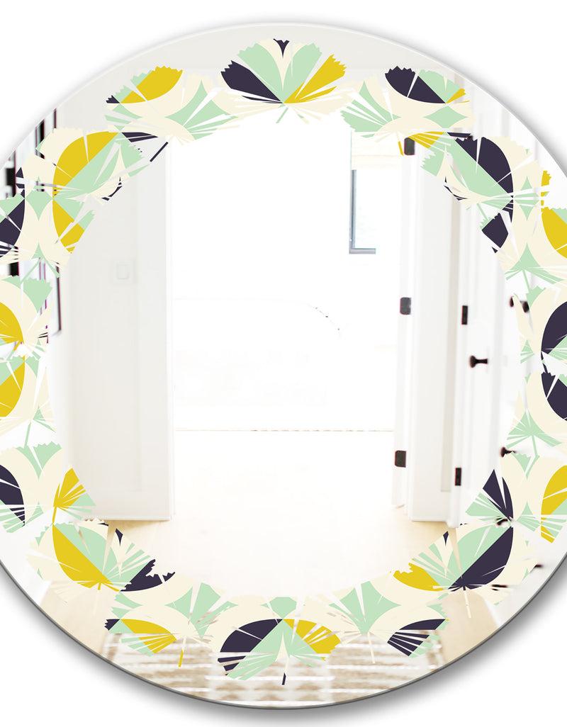 DesignQ Diamond Retro V - Modern Round Or Oval Wall Mirror - Leaves