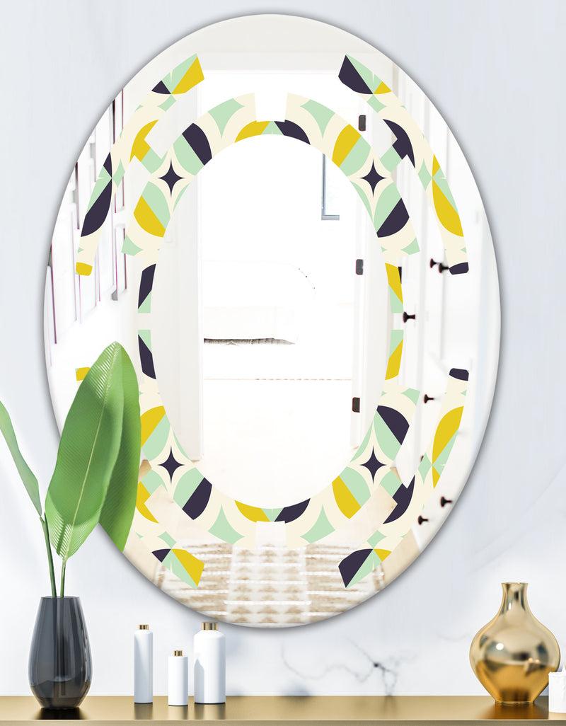 DesignQ Diamond Retro V - Modern Round Or Oval Wall Mirror - Space