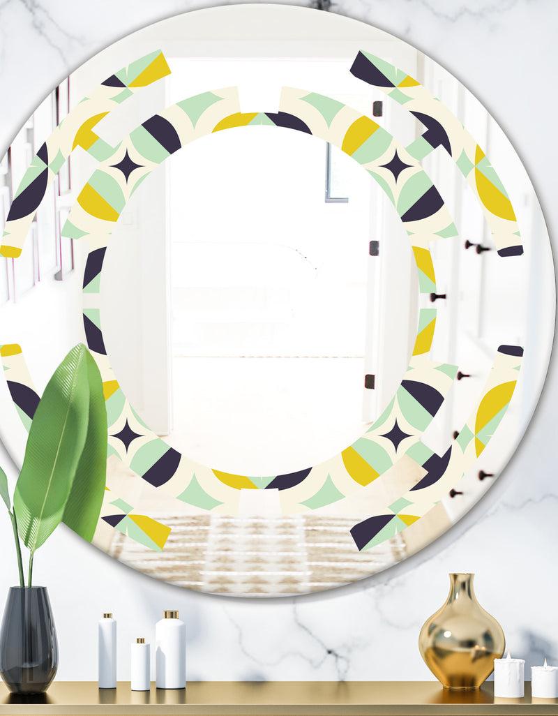 DesignQ Diamond Retro V - Modern Round or Oval Wall Mirror - Space