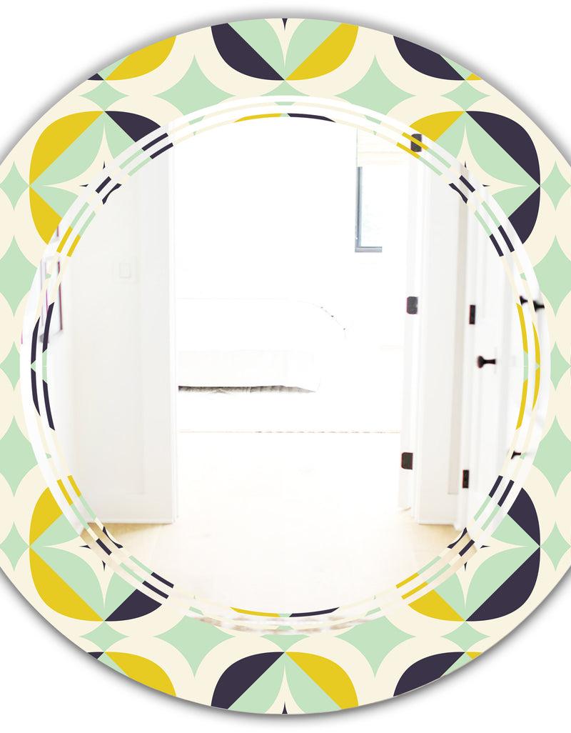 DesignQ Diamond Retro V - Modern Round Or Oval Wall Mirror - Triple C