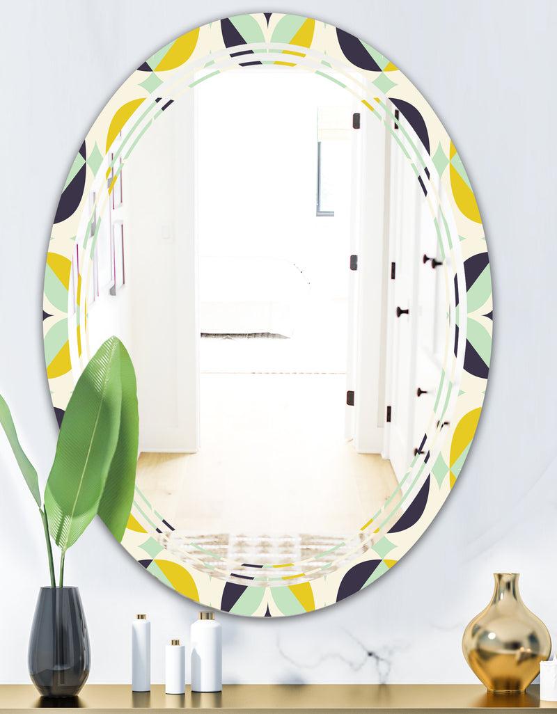 DesignQ Diamond Retro V - Modern Round Or Oval Wall Mirror - Triple C
