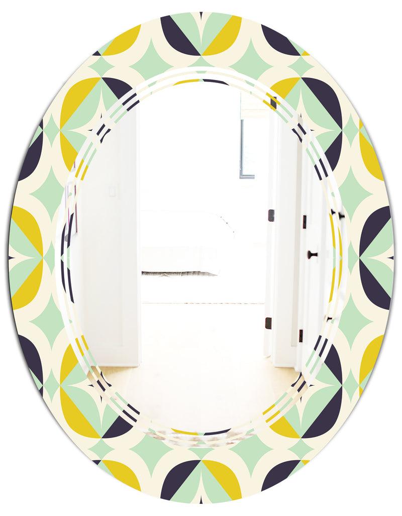DesignQ Diamond Retro V - Modern Round Or Oval Wall Mirror - Triple C