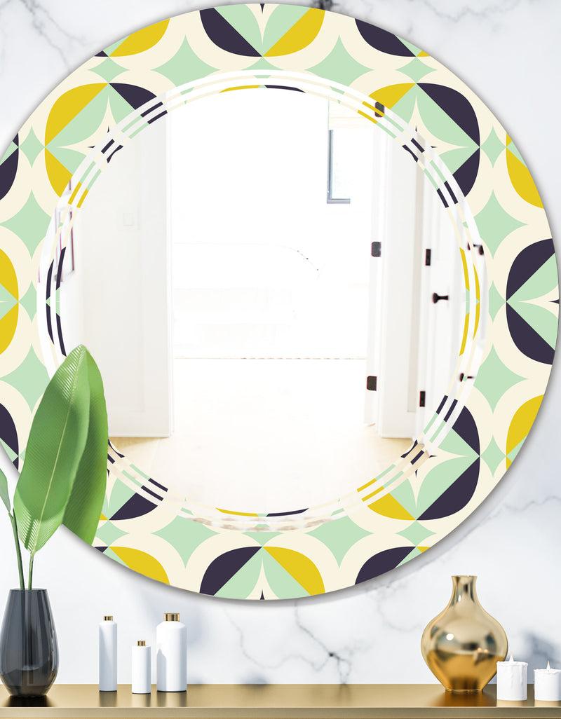 DesignQ Diamond Retro V - Modern Round or Oval Wall Mirror - Triple C