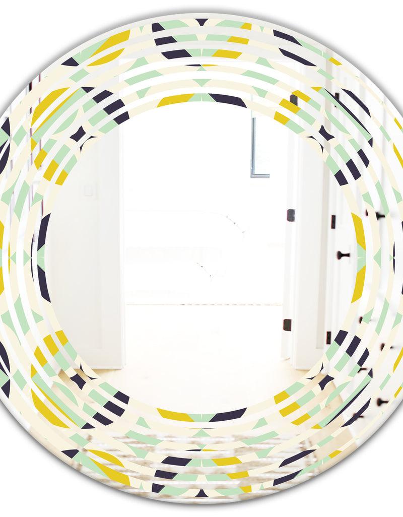 DesignQ Diamond Retro V - Modern Round Or Oval Wall Mirror - Wave