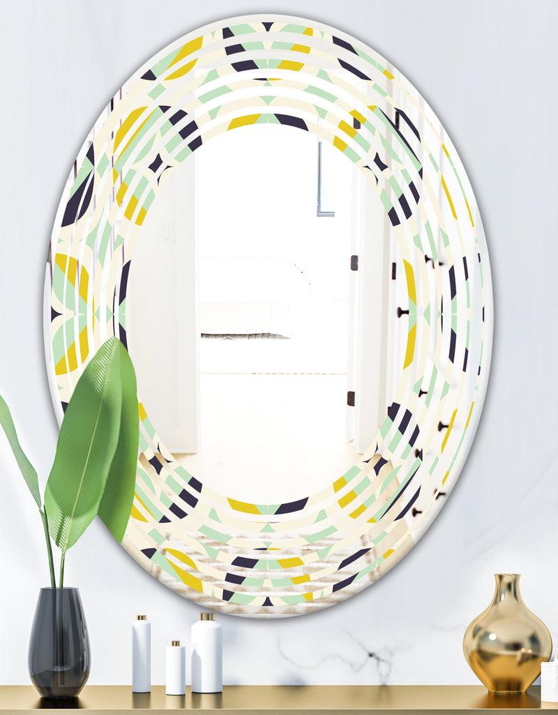 DesignQ Diamond Retro V - Modern Round Or Oval Wall Mirror - Wave