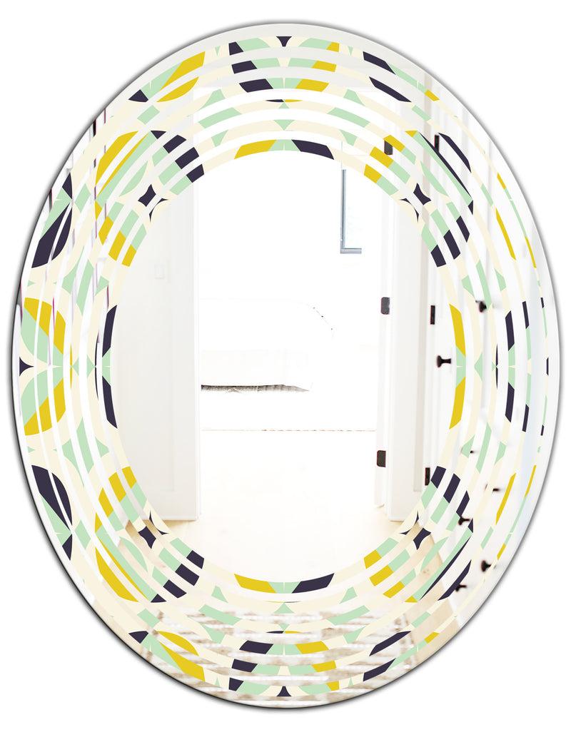 DesignQ Diamond Retro V - Modern Round Or Oval Wall Mirror - Wave