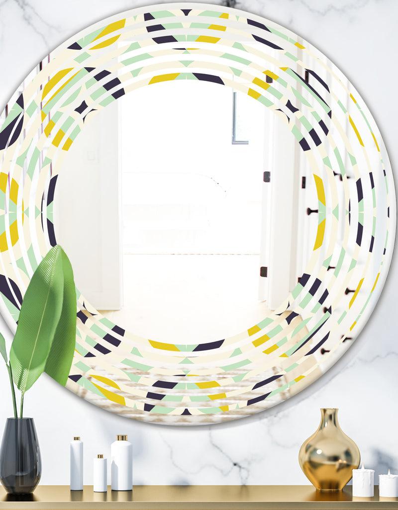 DesignQ Diamond Retro V - Modern Round or Oval Wall Mirror - Wave
