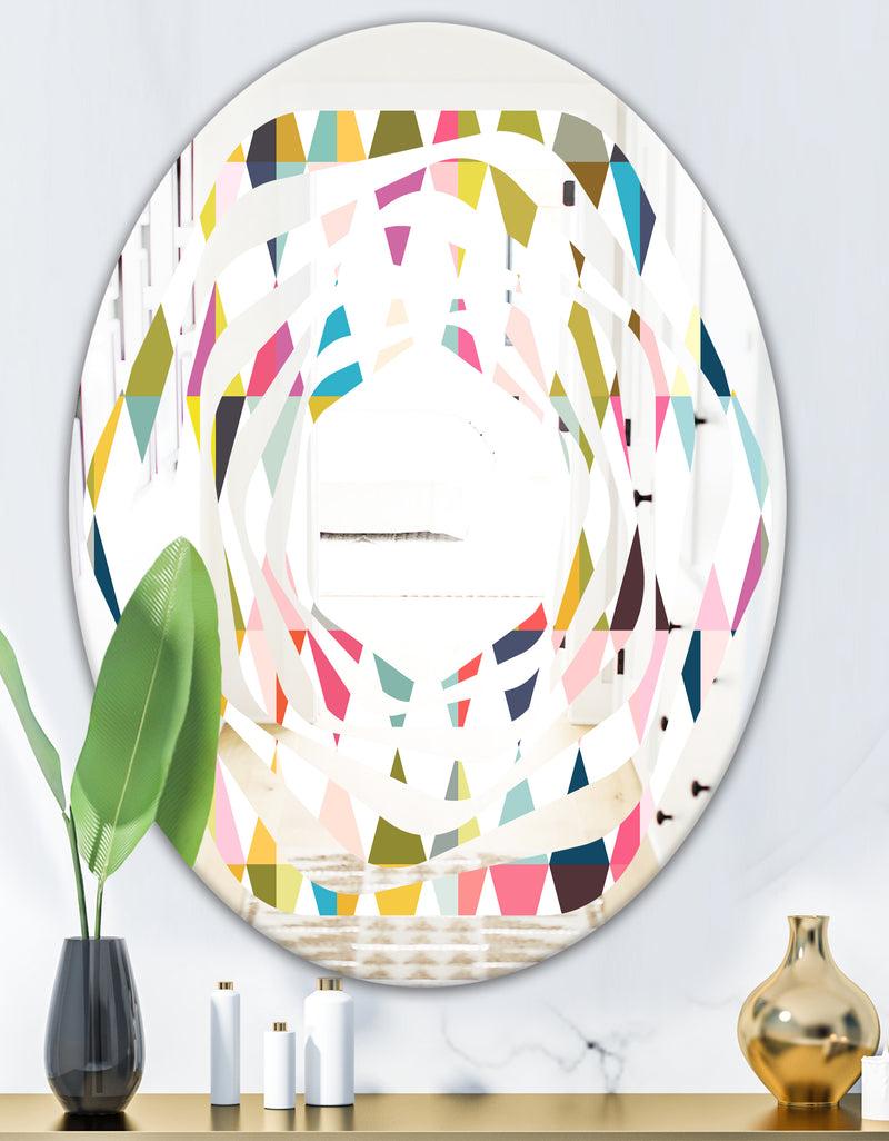 DesignQ Diamond Retro VII - Modern Round Or Oval Wall Mirror - Whirl