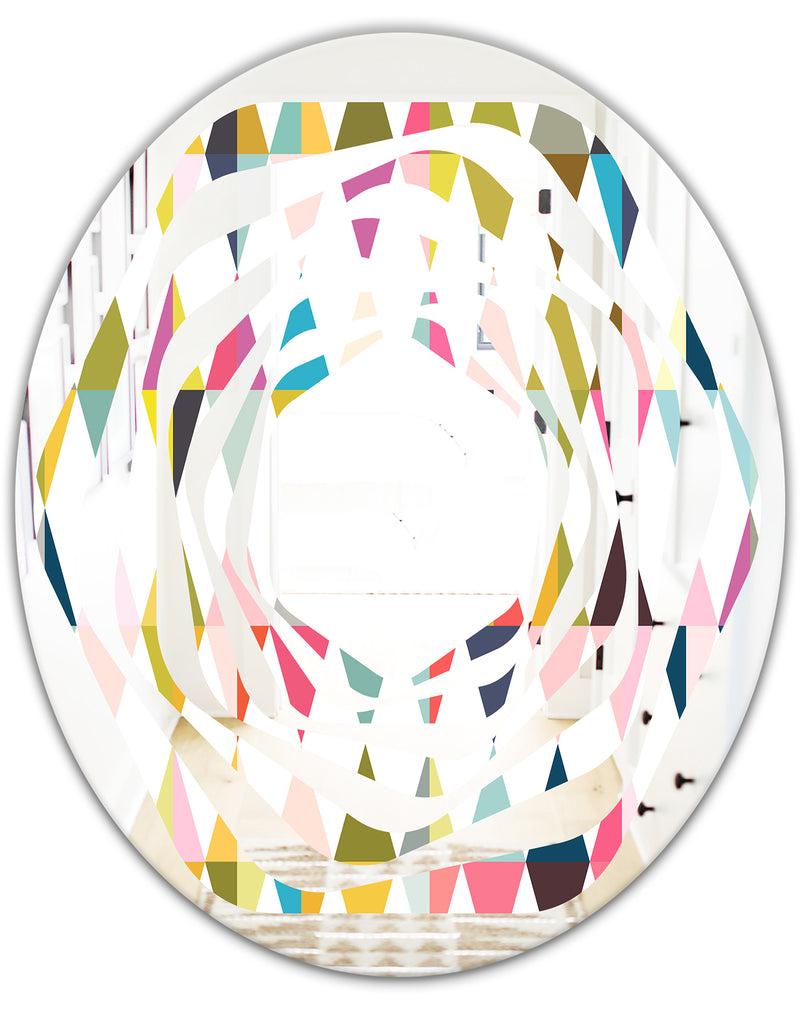 DesignQ Diamond Retro VII - Modern Round Or Oval Wall Mirror - Whirl
