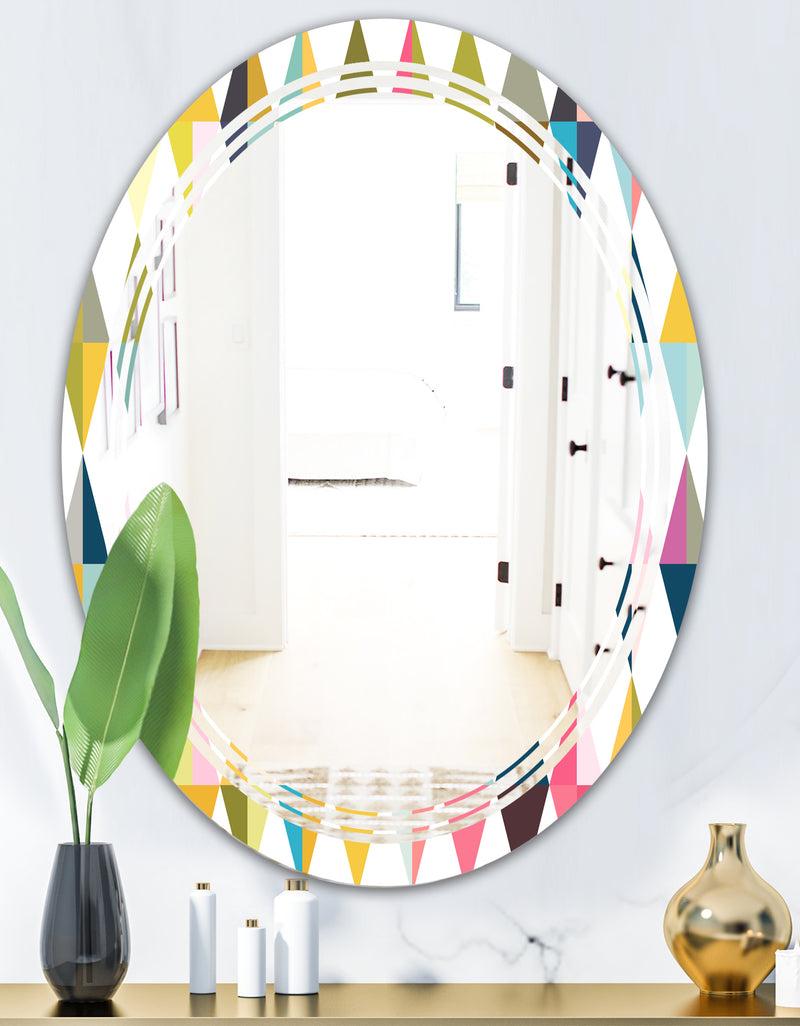 DesignQ Diamond Retro VII - Modern Round Or Oval Wall Mirror - Triple C