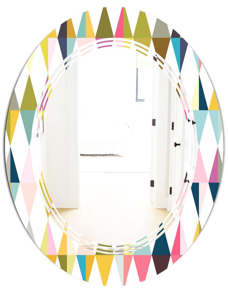 DesignQ Diamond Retro VII - Modern Round Or Oval Wall Mirror - Triple C