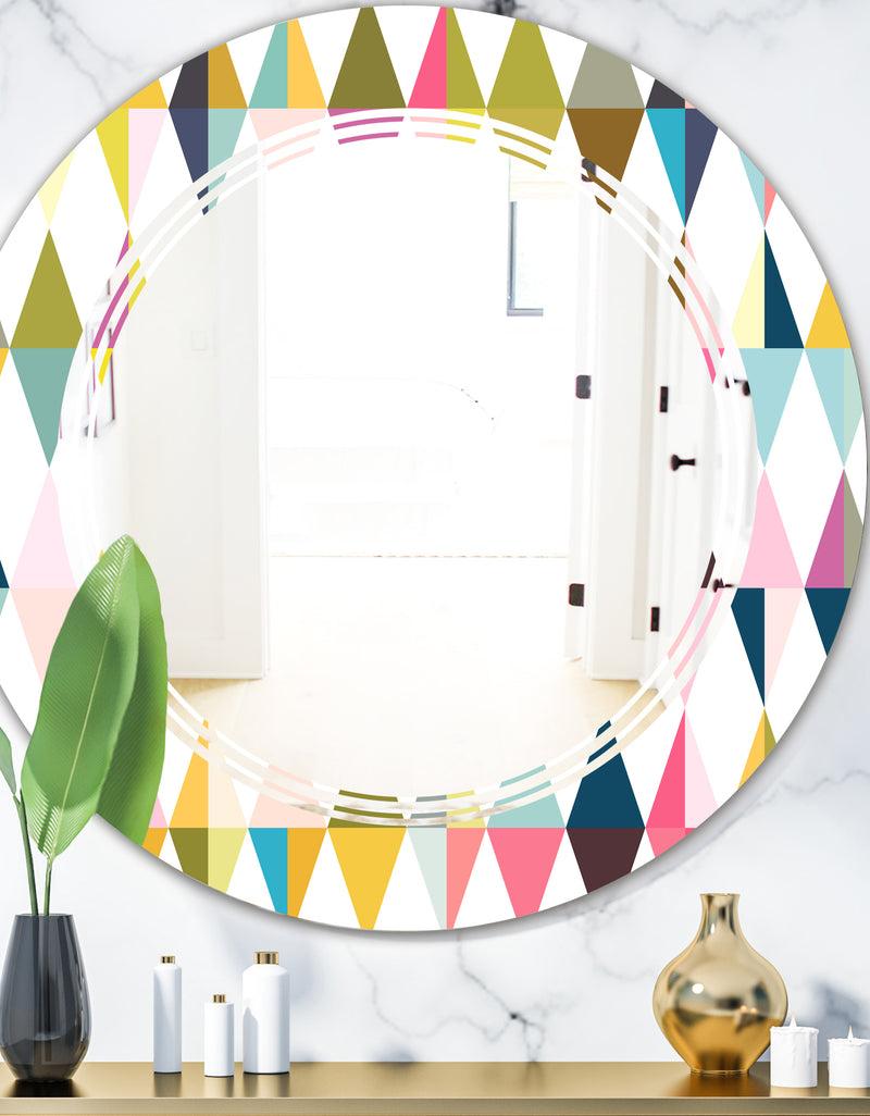 DesignQ Diamond Retro VII - Modern Round or Oval Wall Mirror - Triple C