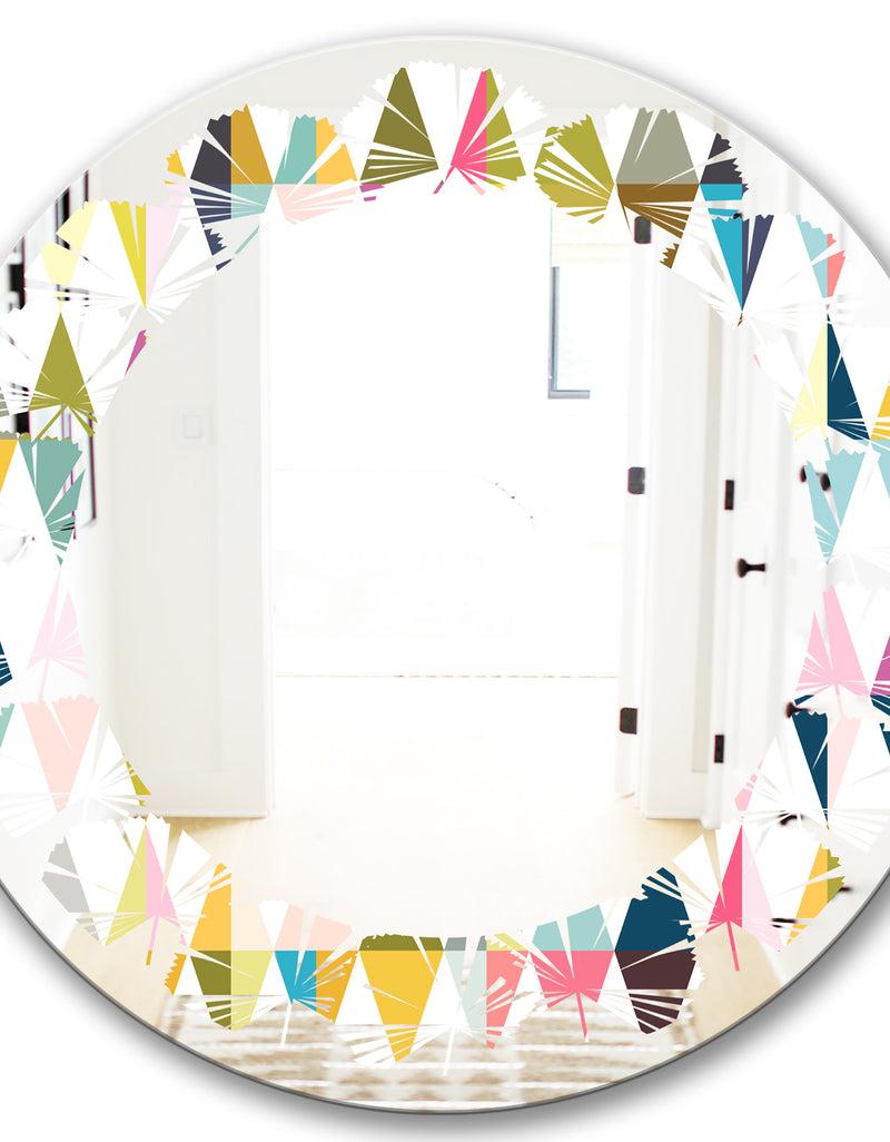 DesignQ Diamond Retro VII - Modern Round Or Oval Wall Mirror - Leaves