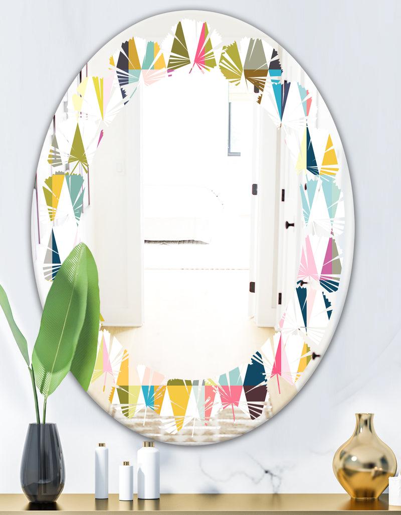 DesignQ Diamond Retro VII - Modern Round Or Oval Wall Mirror - Leaves