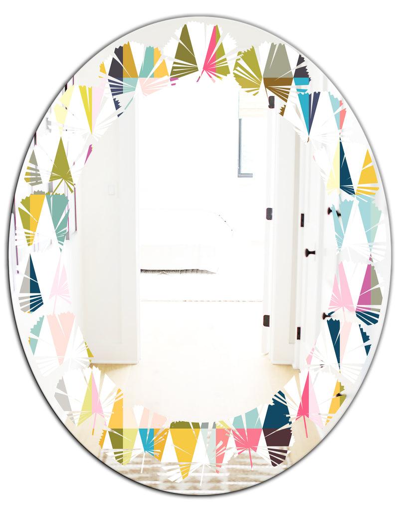 DesignQ Diamond Retro VII - Modern Round Or Oval Wall Mirror - Leaves