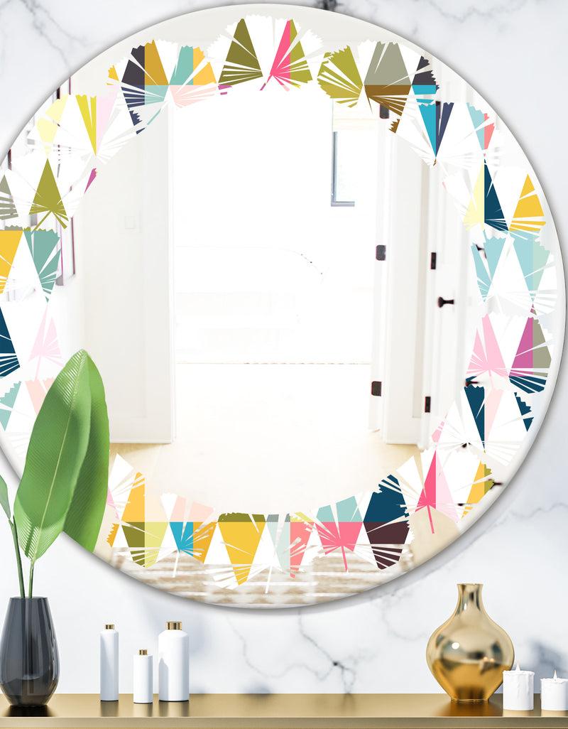 DesignQ Diamond Retro VII - Modern Round or Oval Wall Mirror - Leaves