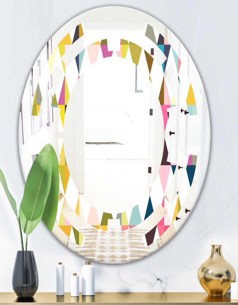 DesignQ Diamond Retro VII - Modern Round Or Oval Wall Mirror - Space