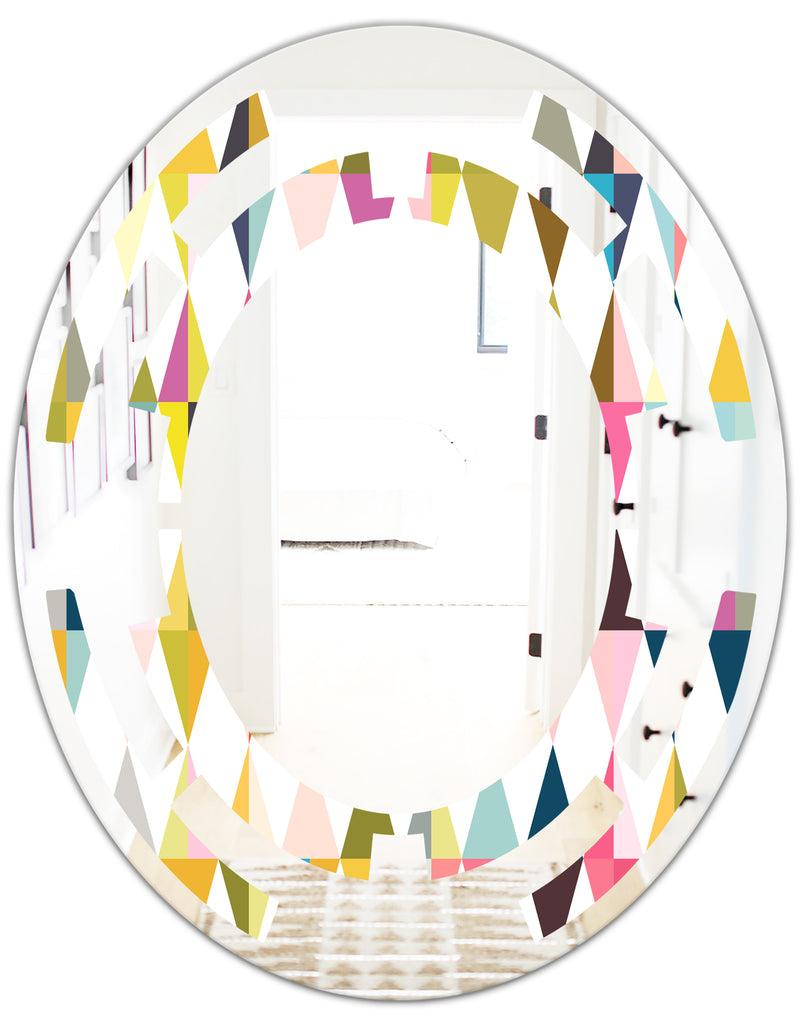 DesignQ Diamond Retro VII - Modern Round Or Oval Wall Mirror - Space