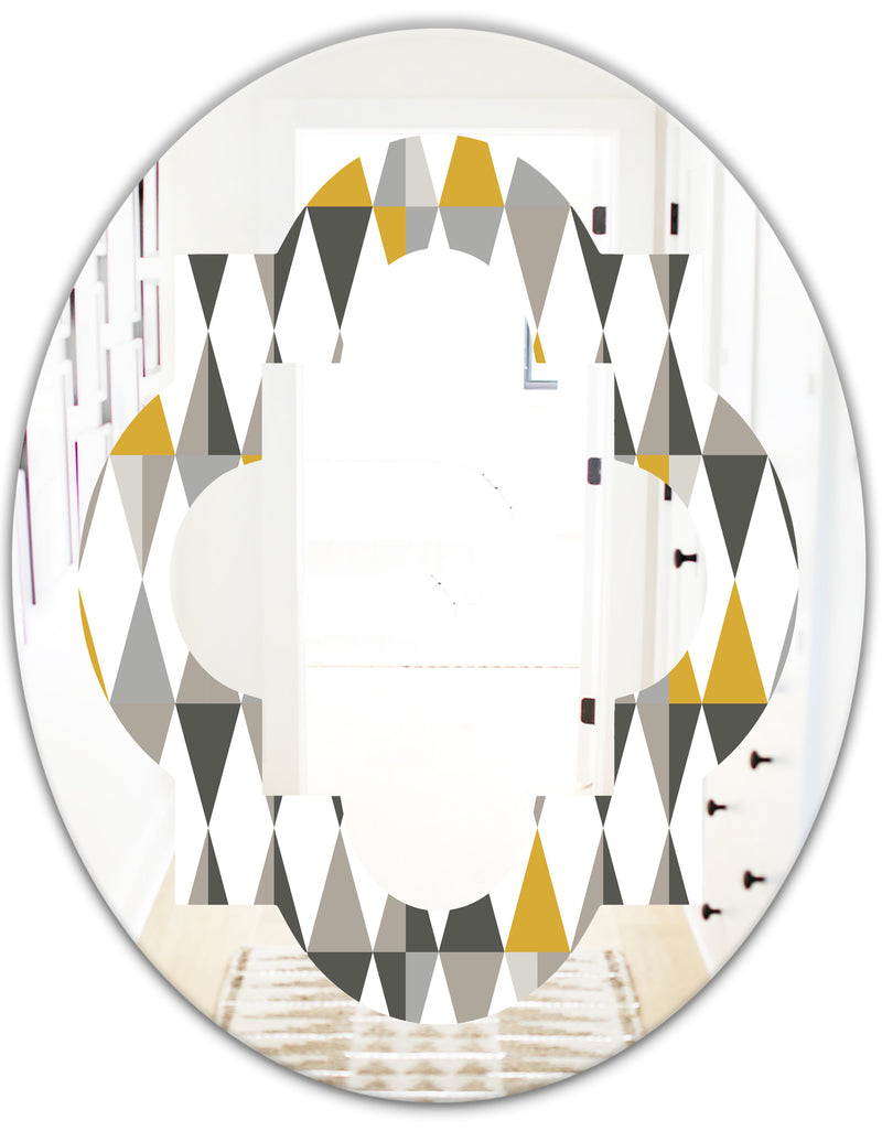 DesignQ Diamond Retro VIII - Modern Round Or Oval Wall Mirror - Quatrefoil