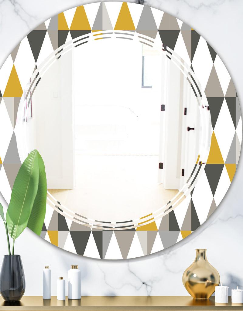 DesignQ Diamond Retro VIII - Modern Round or Oval Wall Mirror - Triple C