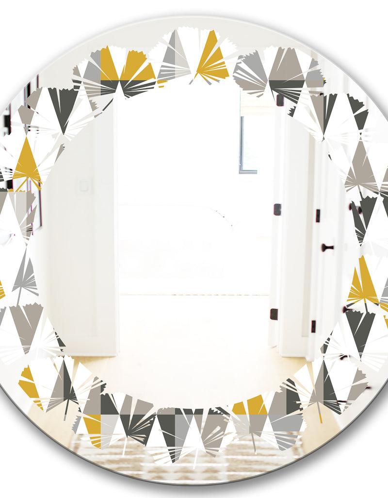DesignQ Diamond Retro VIII - Modern Round Or Oval Wall Mirror - Leaves