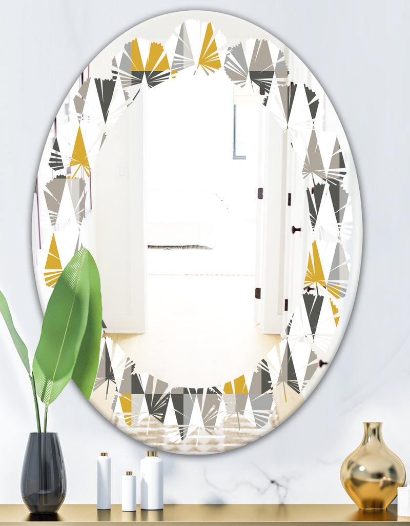 DesignQ Diamond Retro VIII - Modern Round Or Oval Wall Mirror - Leaves
