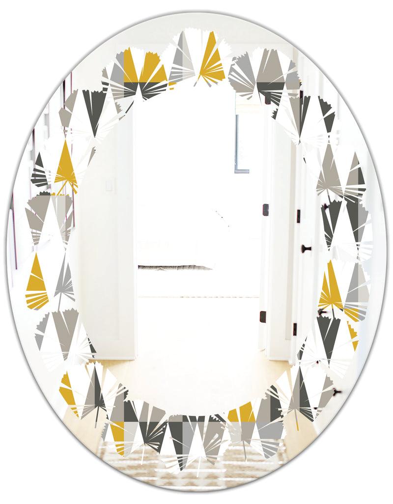 DesignQ Diamond Retro VIII - Modern Round Or Oval Wall Mirror - Leaves