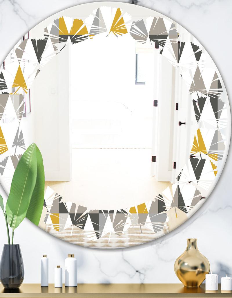 DesignQ Diamond Retro VIII - Modern Round or Oval Wall Mirror - Leaves