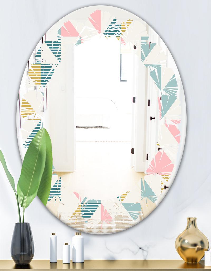 DesignQ Diamond Retro XI - Modern Round Or Oval Wall Mirror - Leaves