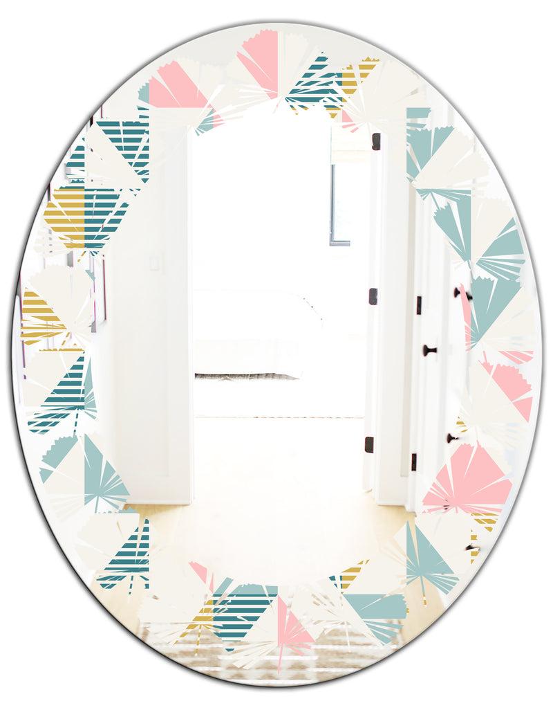 DesignQ Diamond Retro XI - Modern Round Or Oval Wall Mirror - Leaves