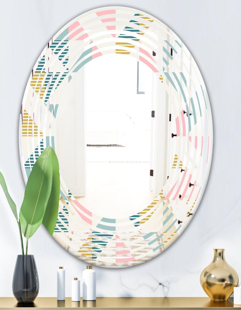 DesignQ Diamond Retro XI - Modern Round Or Oval Wall Mirror - Wave